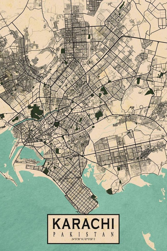 Karachi Map Design — Paper Poster
